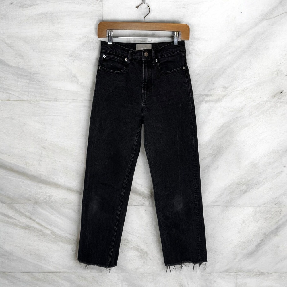 Everlane The Way High Jean Organic Cotton Black Denim Jeans Raw Hem size 24
